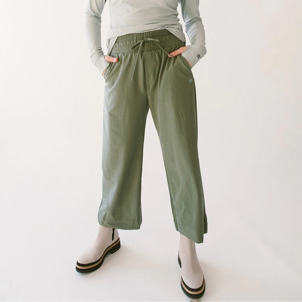 Albion Olive Green Wide-Leg Drawstring Pants